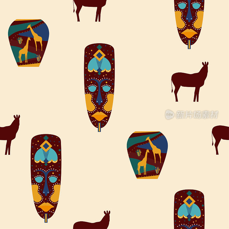 Ethnic african seamless pattern background. African traditionat tribal symbols seamless pattern for textile, souvenir shop wrapping paper, t shirt print, tourism agency flyer advertising etc.